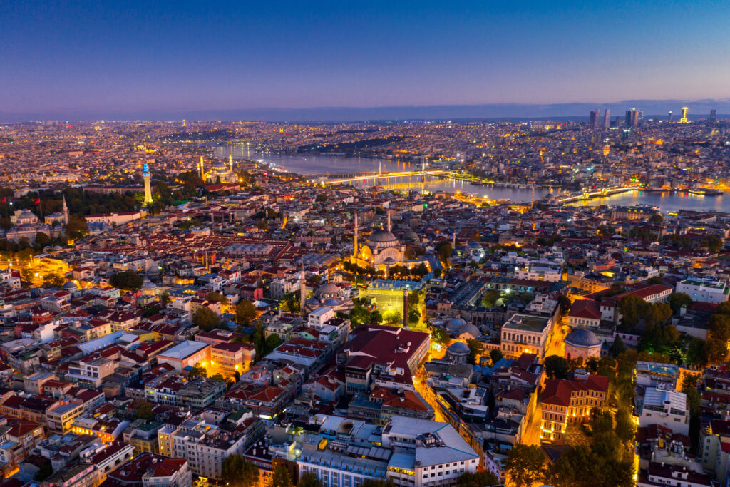 Aerial view Istanbul sunrise