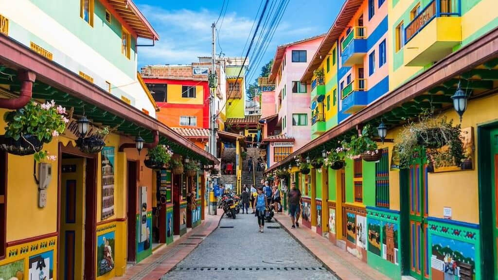 Guatape in Colombia, colorful buildings. 