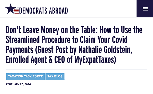 Democrats Abroad | Don't Leave Money on the Table: How to Use the Streamlined Procedure to Claim Your Covid Payments